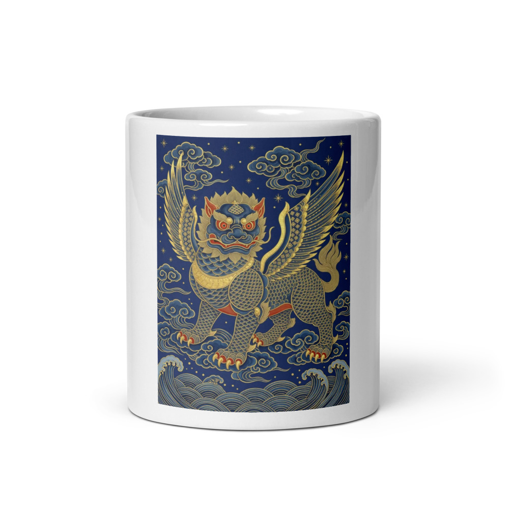 Pixiu 貔貅 Mug, Chinese mythology drinkware, mythical creature design, vibrant ceramic art for coffee, thoughtful gift for art lovers and collectors