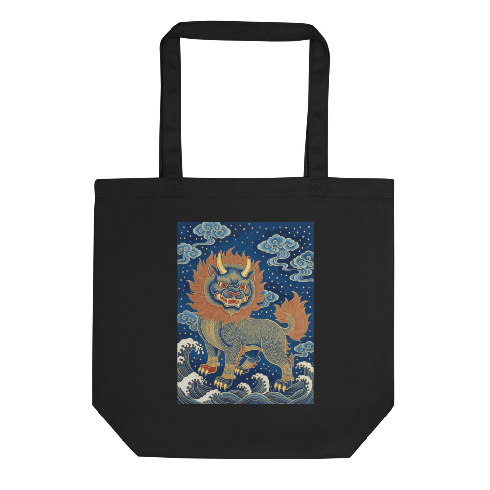Baize 白泽 Tote Bag, traditional motif tote, organic cotton everyday bag, spacious carryall, gift for art lovers