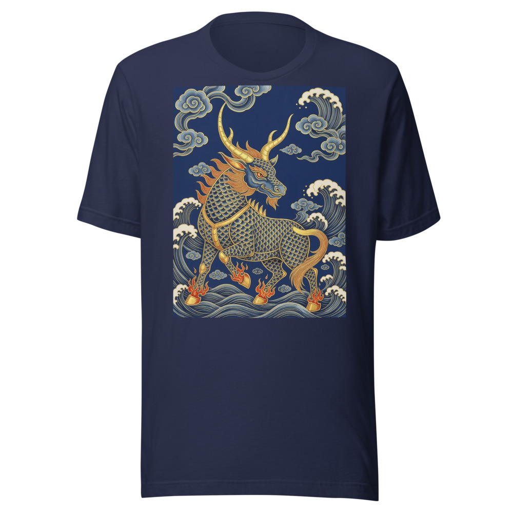 Qilin 麒麟 Tee, vibrant mythology art, DTG printed cotton T-shirt, casual everyday wear, gift for art and mythology lovers