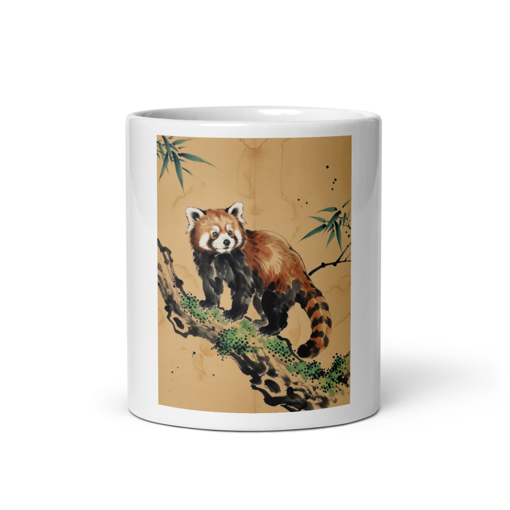 Little Red Panda Mug, whimsical animal design, ceramic kitchen drinkware, coffee and tea gift, gift for animal lovers