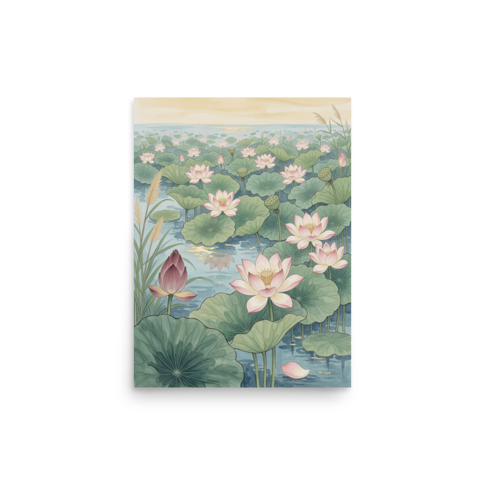 Summer Solstice 夏至 Art Print, modern gouache guochao ink painting, serene bedroom decor, Chinese seasonal art gift