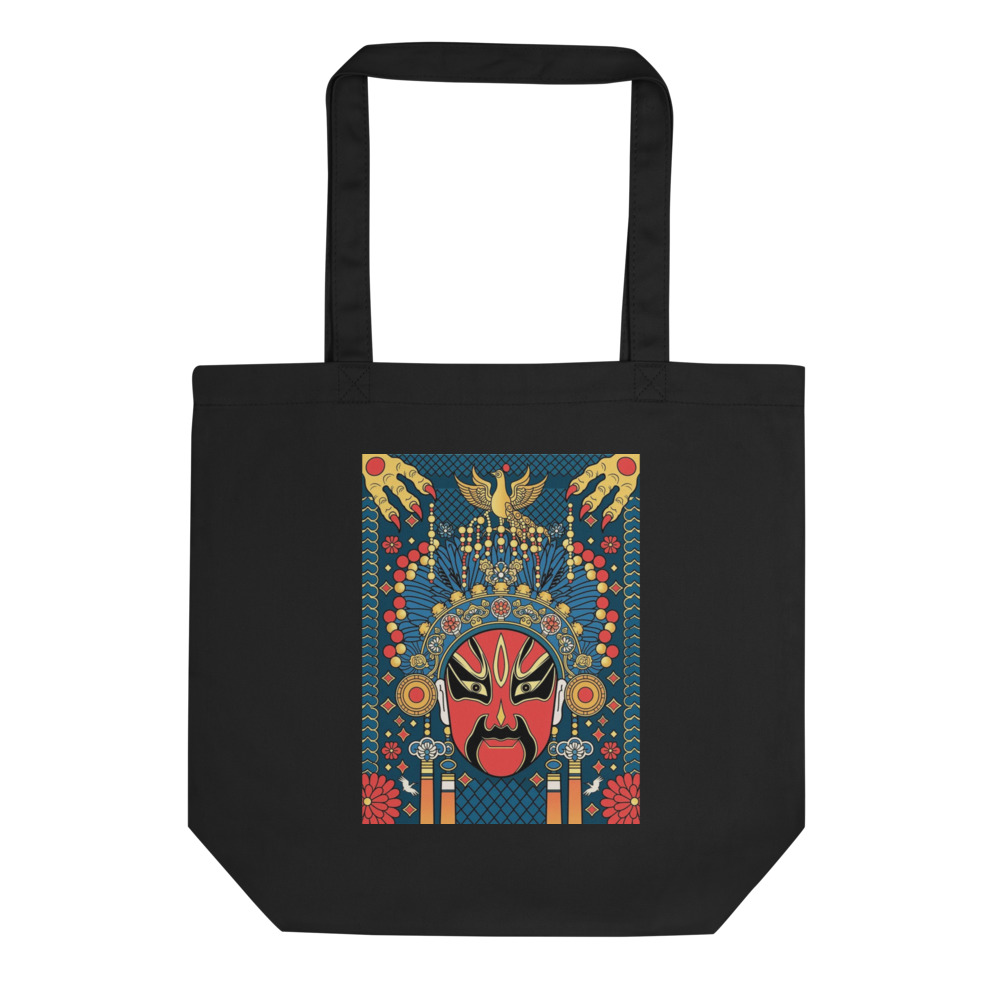 Opera Mask 脸谱 Tote Bag, traditional Chinese opera art, everyday shopping tote, cultural gift for art enthusiasts