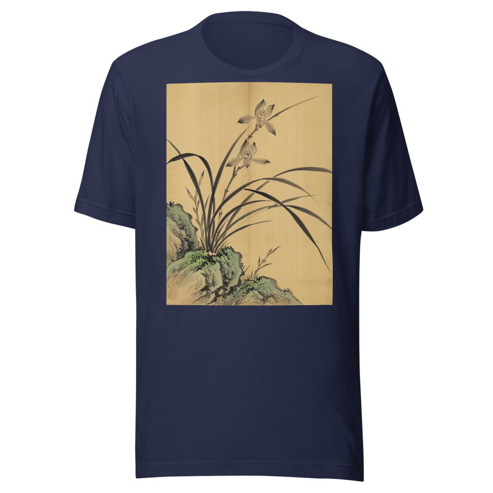 Orchid and Rock T-Shirt, nature-inspired graphic tee, casual everyday wear, botanical art gift, gift for art enthusiasts