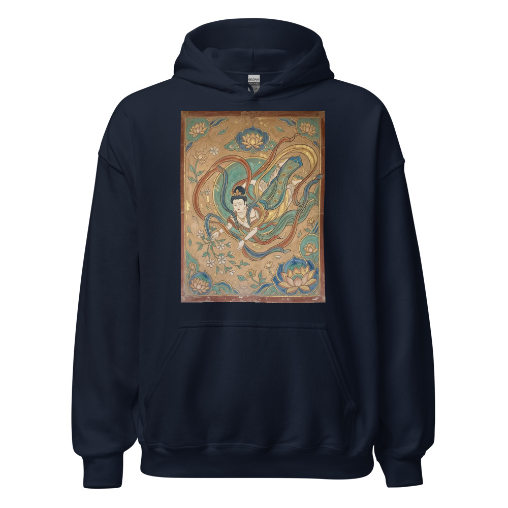 Flying Apsara 飞天 Hoodie, ethereal traditional art, everyday layering, relaxed casual streetwear, gift for art lovers