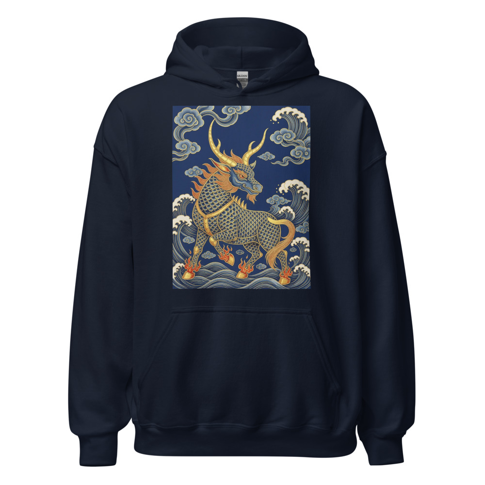 Qilin 麒麟 Hoodie, mythical creature artwork, mythology-inspired clothing, casual streetwear, gift for art lovers