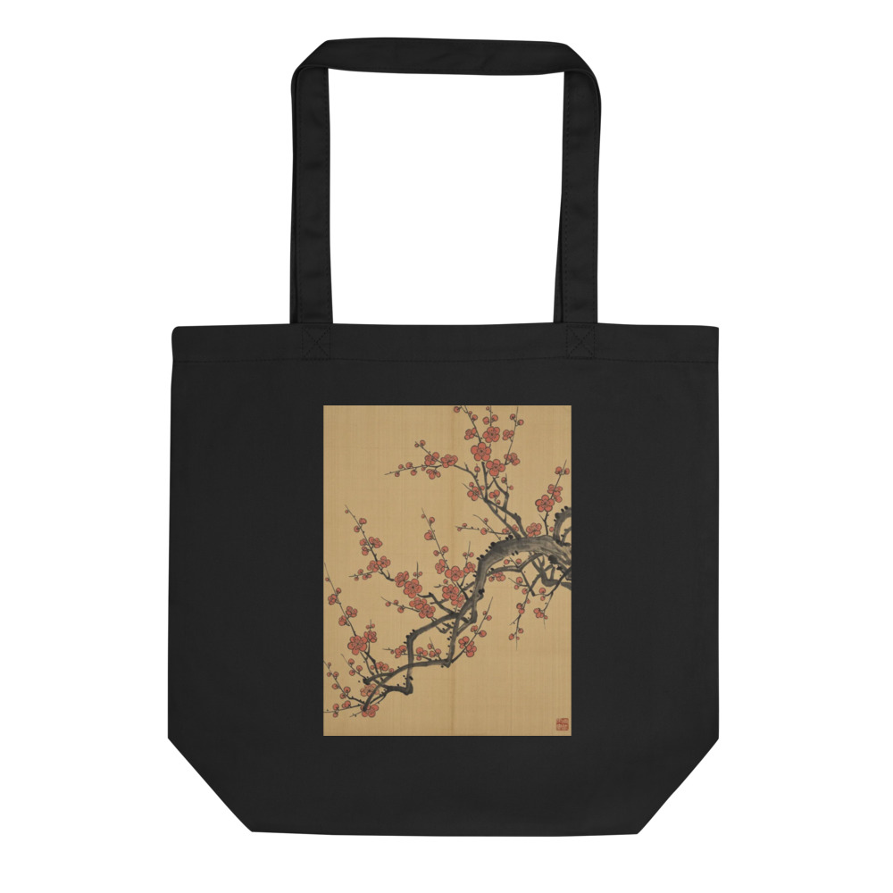 Winter Plum Tote Bag, organic cotton floral tote, everyday essentials tote, gift for art lovers, eco-conscious gift