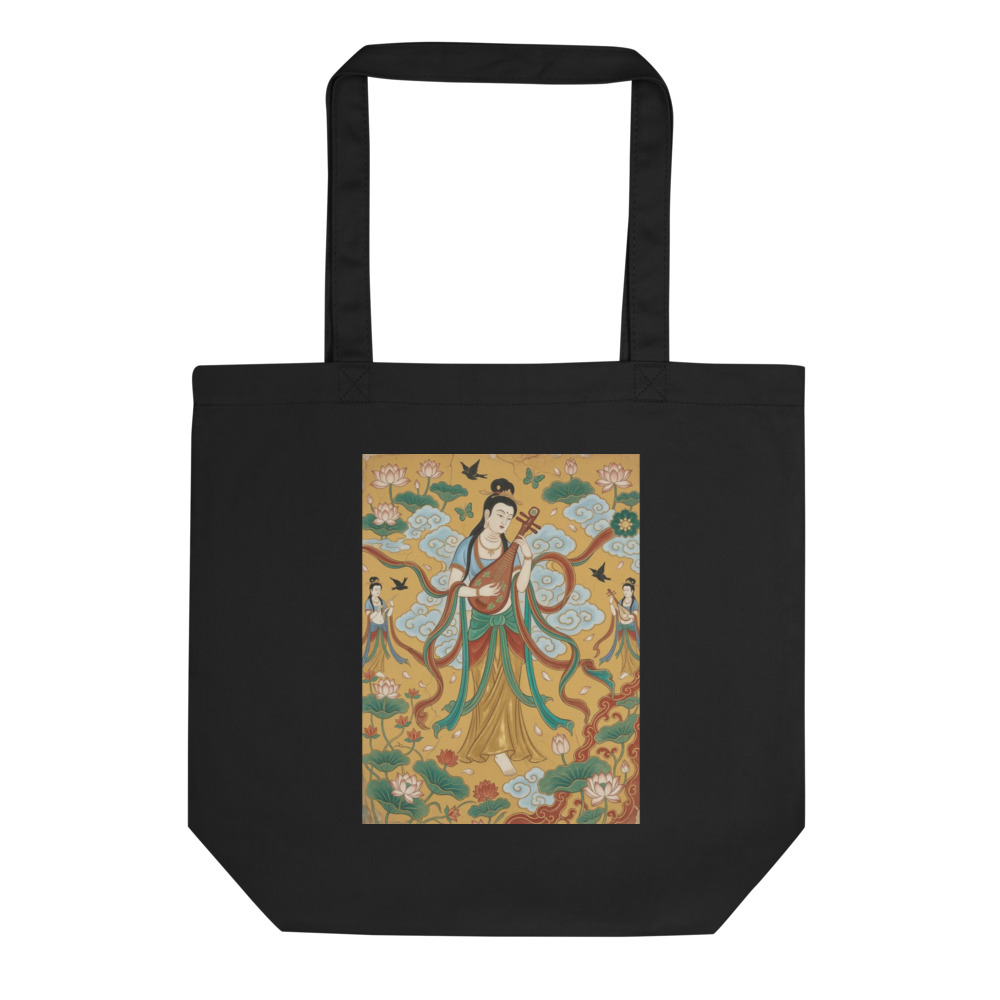Apsara with Pipa 反弹琵琶 Tote Bag, traditional Asian art, organic cotton tote, everyday carry, gift for art lovers