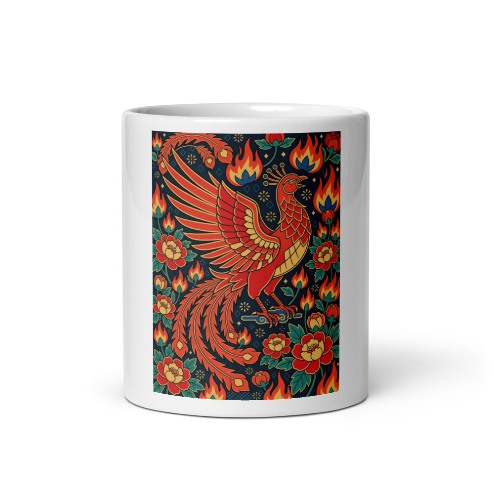 Guochao Phoenix 凤 Mug, Chinese style ceramic drinkware, tea lover gift, art enthusiast gift, mythical phoenix design
