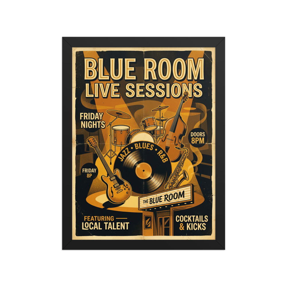 Vintage Music Poster Art Print, 1950s mid-century illustrated decor, retro listening room wall art, music club poster gift, gift for vinyl lovers