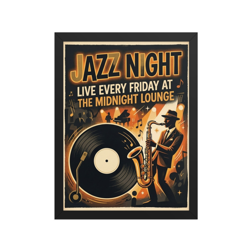 Jazz Night Poster Art Print, vintage 1950s music decor, mid-century wall art, listening room gift, gift for jazz lovers