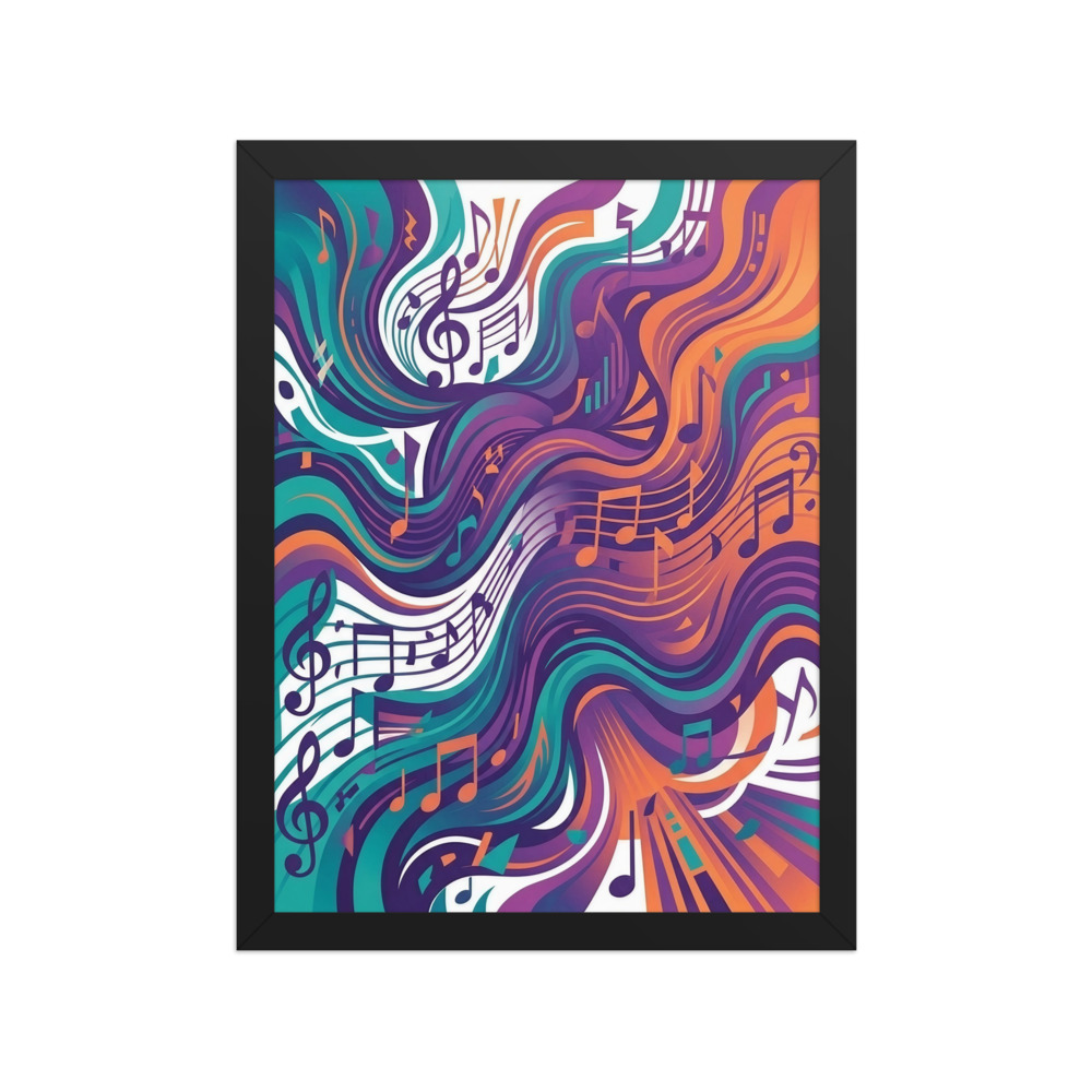 Flowing Soundwaves & Notes Art Print, abstract music wall art, modern graphic design, music room decor, gift for music lovers