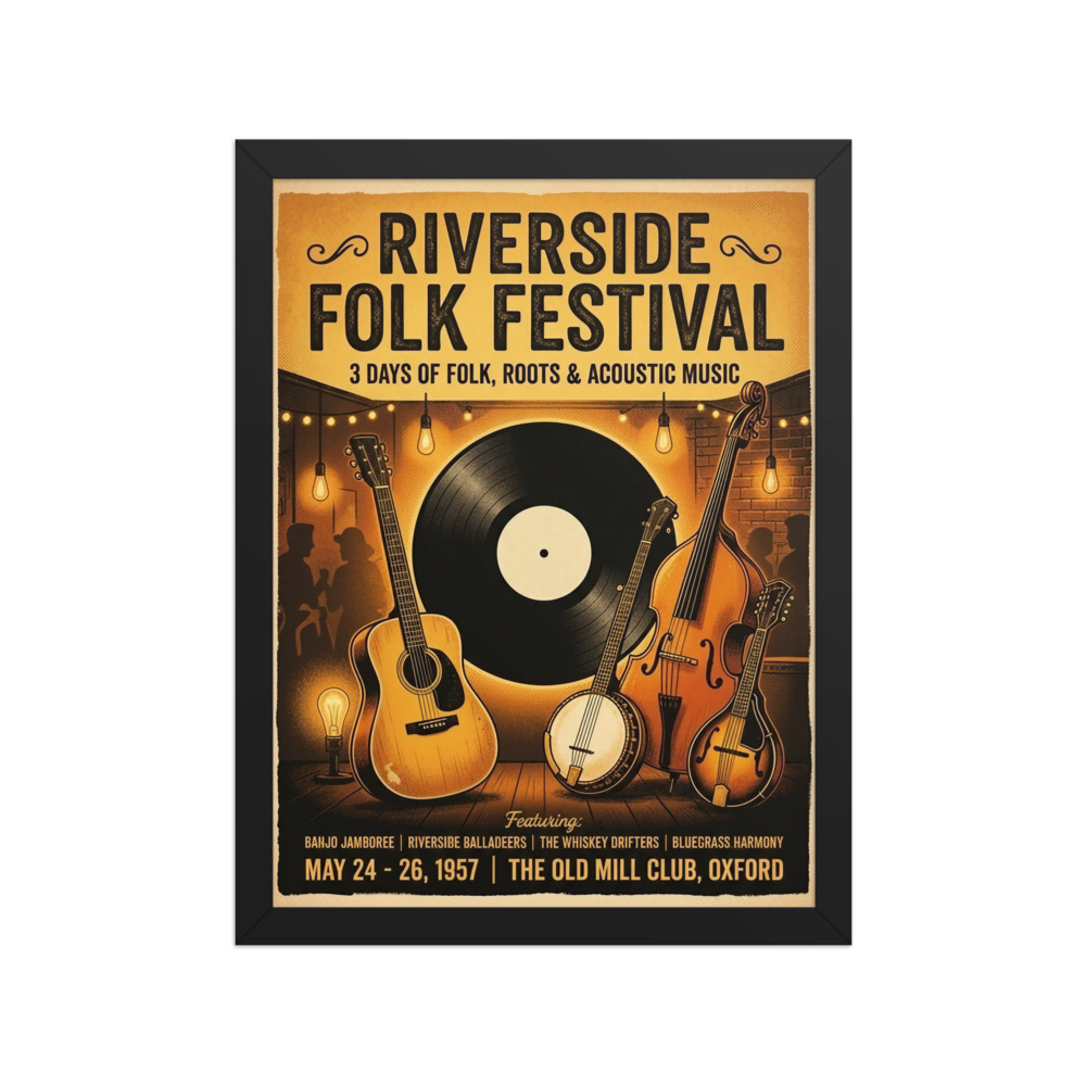 Riverside Folk Festival Art Print, vintage music poster, mid-century wall art, music lover gift, retro home decor