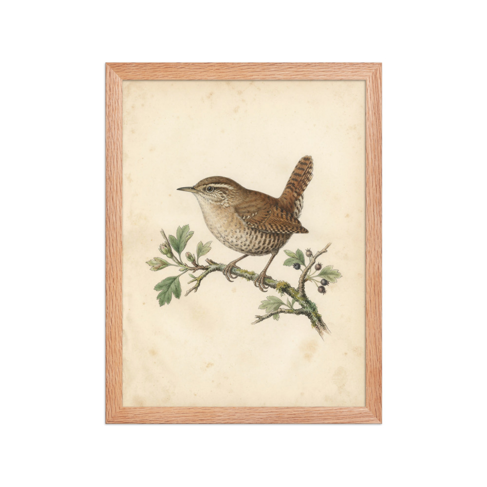 Wren Bird Study Art Print, antique natural history decor, watercolour bird art, study or cottage wall, gift for bird lovers