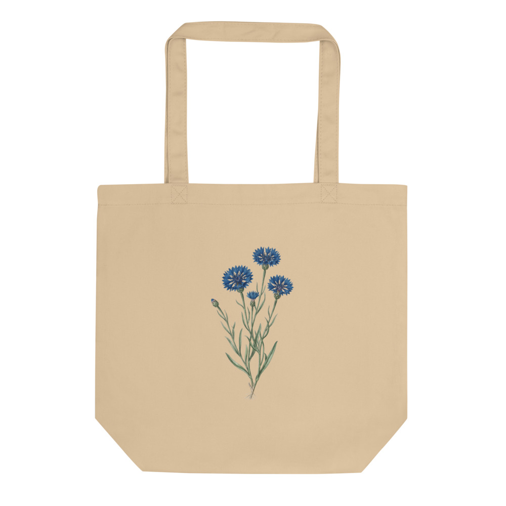 Cornflower Study Tote Bag, botanical cornflower art, organic cotton tote, everyday market bag, gift for gardeners and flower lovers