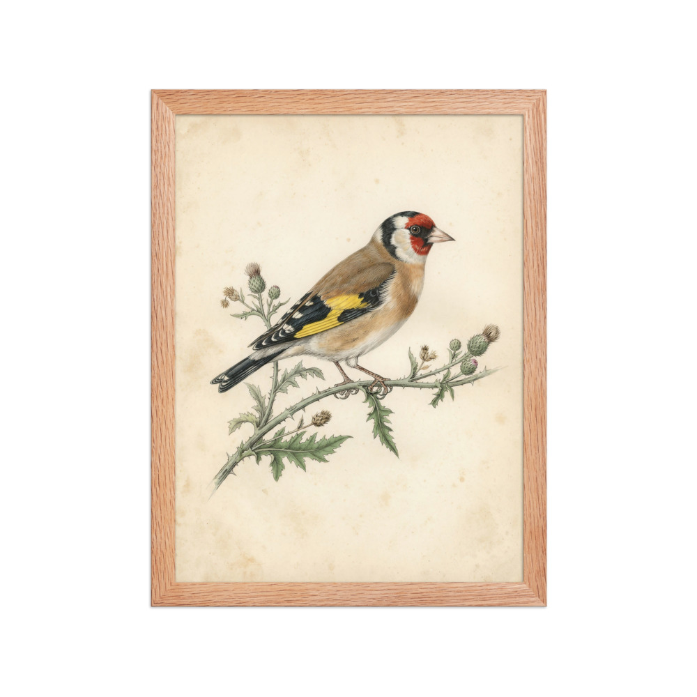 Goldfinch Art Print, antique ornithological plate, watercolour bird study, study room decor, gift for birdwatchers
