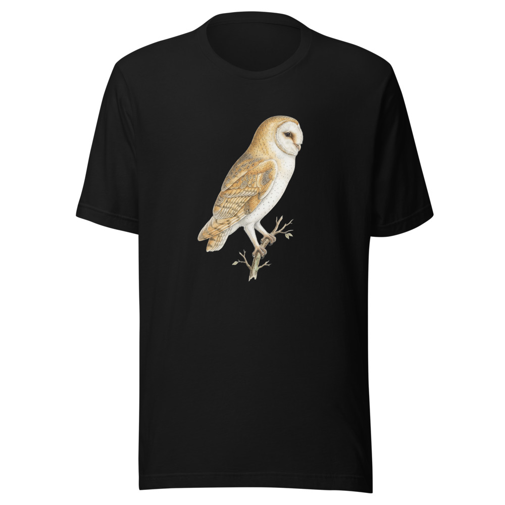Barn Owl Isolated T-Shirt, wildlife art tee, casual everyday nature style, bird lover gift, owl illustration shirt