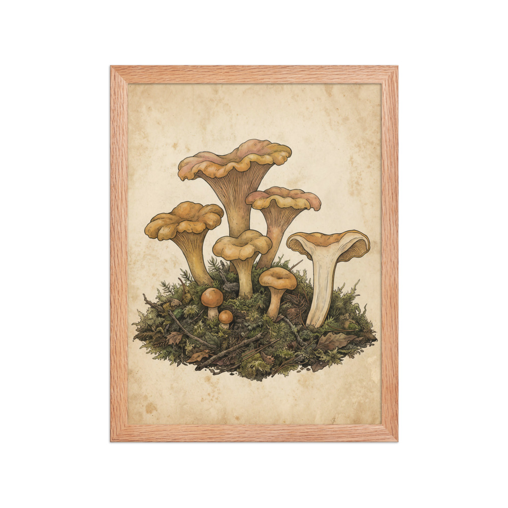 Chanterelle Mushroom Art Print, vintage botanical illustration, woodland decor, gift for mushroom lovers, nature lover gift