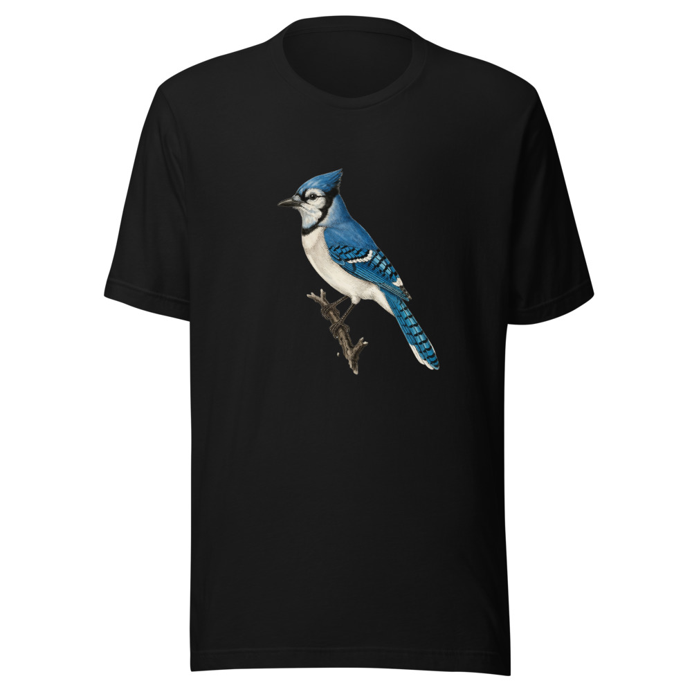 Blue Jay Study T-Shirt, bird illustration, nature-inspired style, everyday casual wear, gift for birding enthusiasts