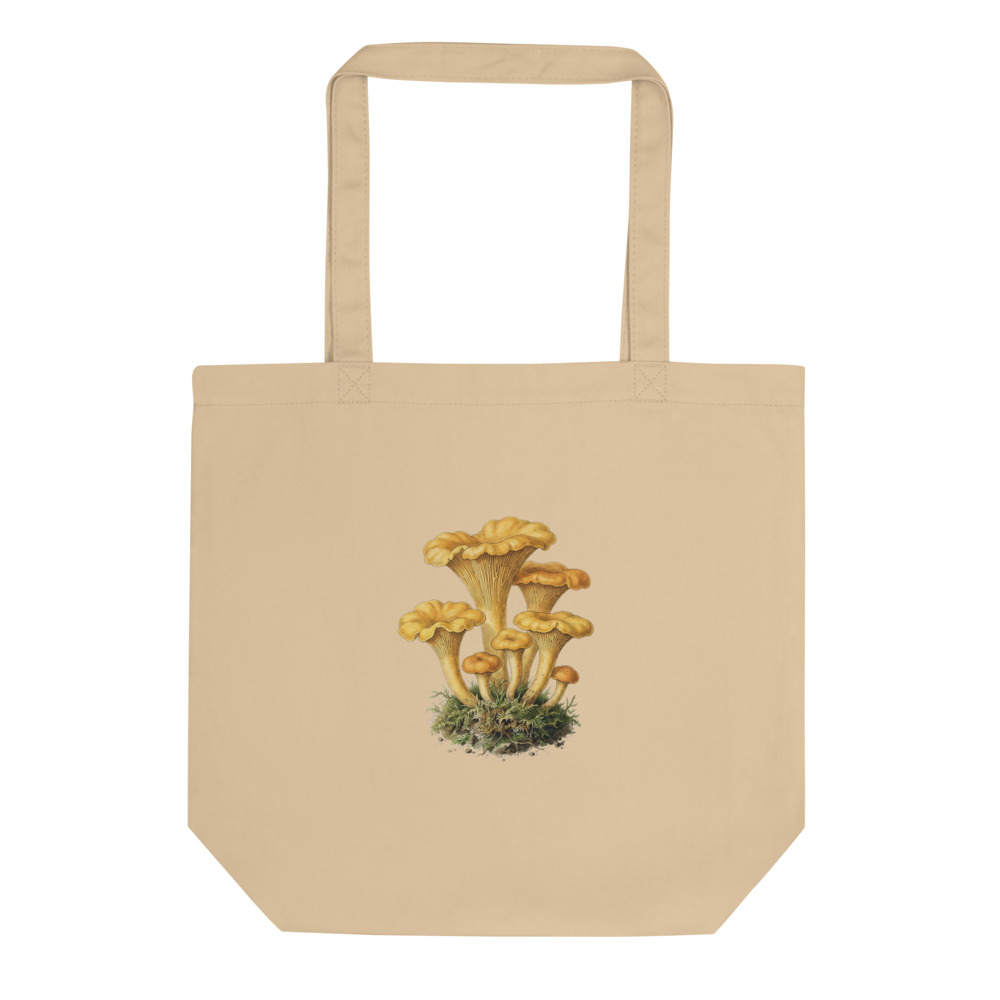 Chanterelle Study Tote Bag, botanical mushroom art, organic cotton tote, market day carryall, nature lover gift