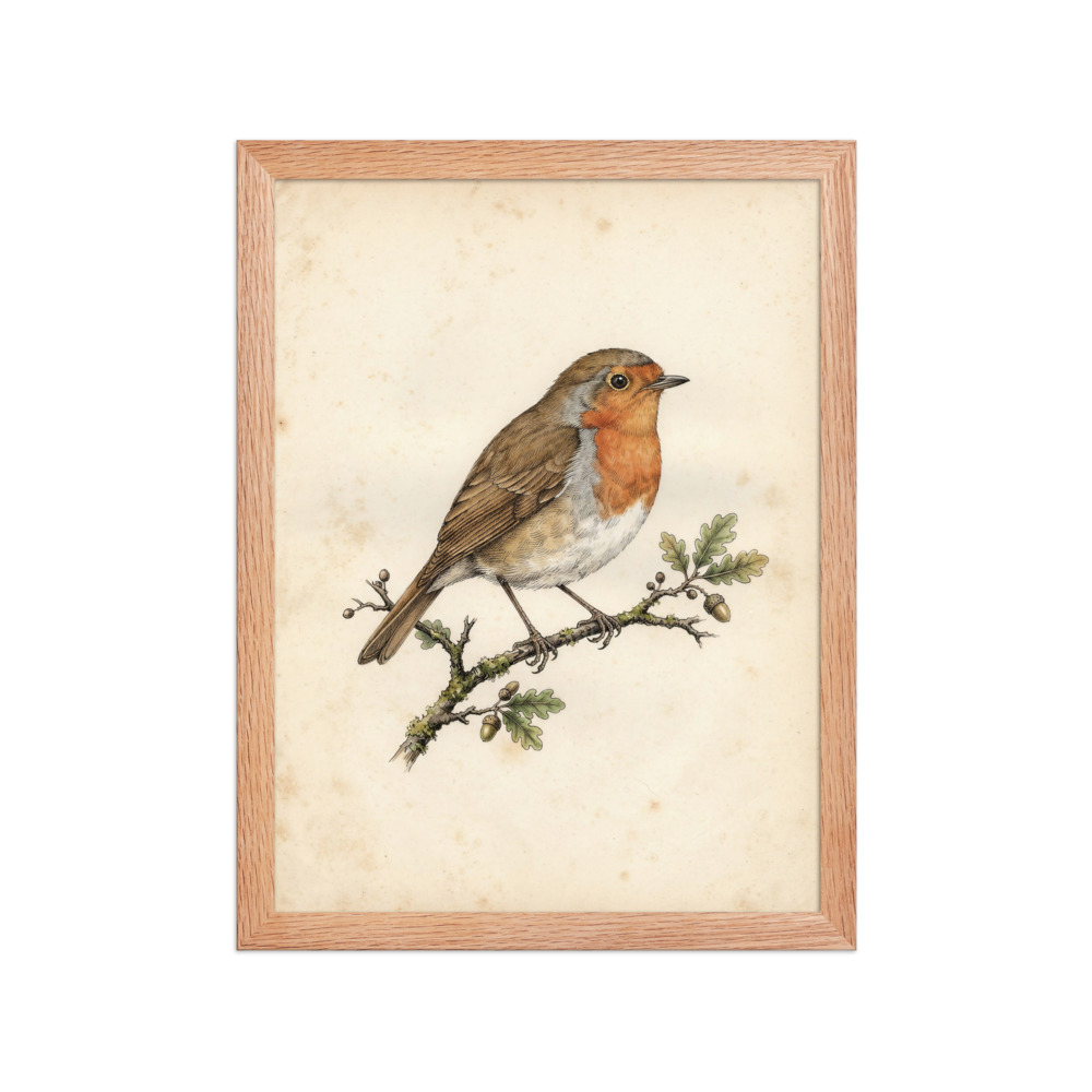 Robin Bird Study Art Print, antique natural history illustration, vintage watercolour decor, living room wall art, bird lover gift