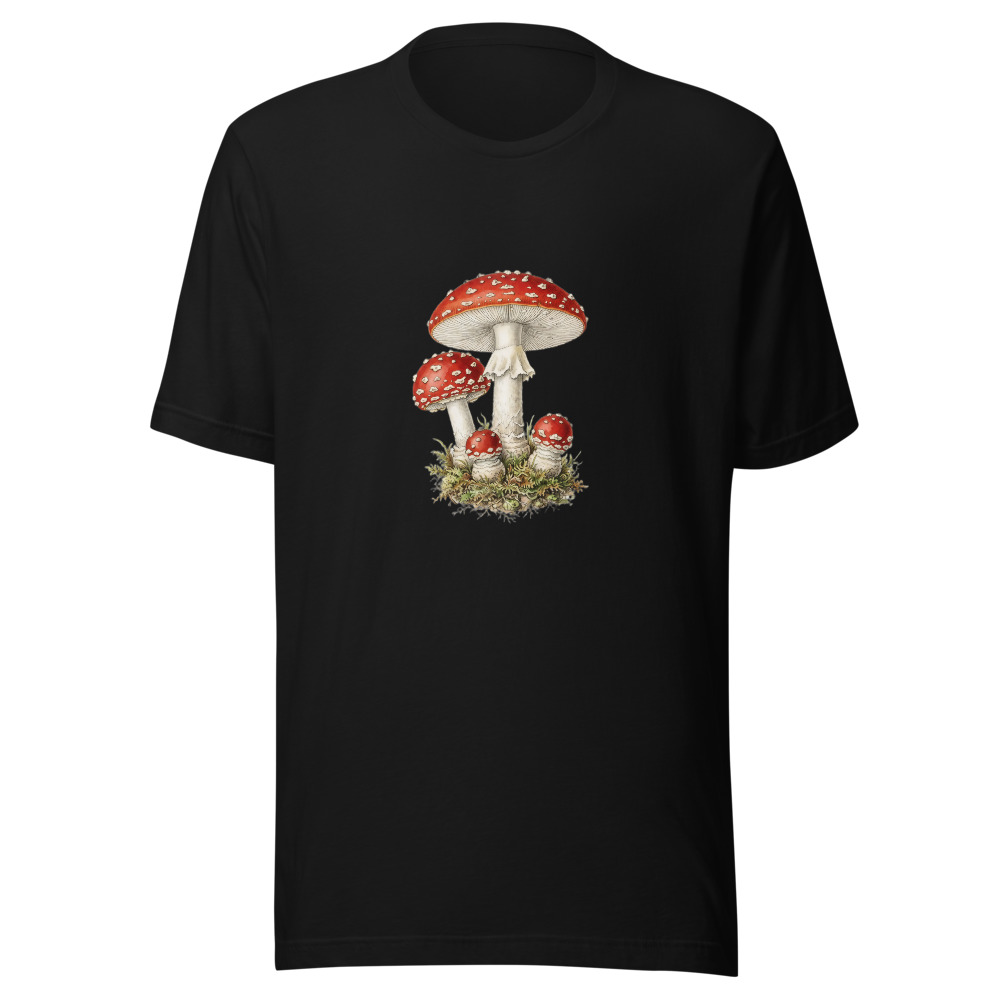 Fly Agaric Study T-Shirt, mushroom illustration, nature-inspired graphic tee, woodland outfit, gift for mushroom lovers