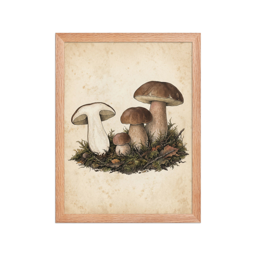 Porcini Mushroom Art Print, vintage botanical illustration, woodland decor, nature lover gift, antique field guide style