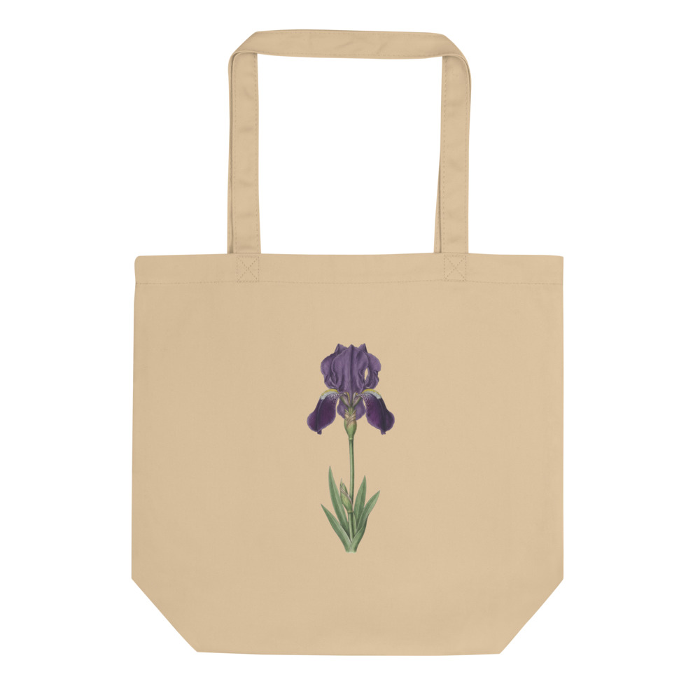 Iris Study Tote Bag, botanical floral art tote bag, everyday market and library tote, gift for plant and flower lovers