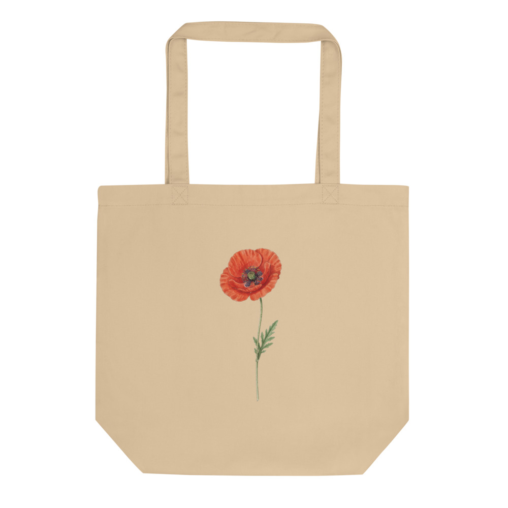 Poppy Study Tote Bag, botanical floral illustration, everyday market tote, library and errands bag, thoughtful gift for nature lovers