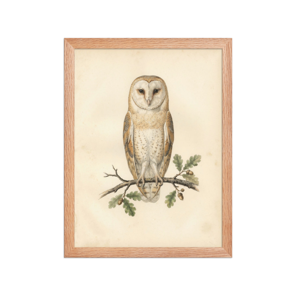Barn Owl Bird Study Art Print, antique natural history illustration, watercolour bird decor for a study or bedroom, gift for bird lovers