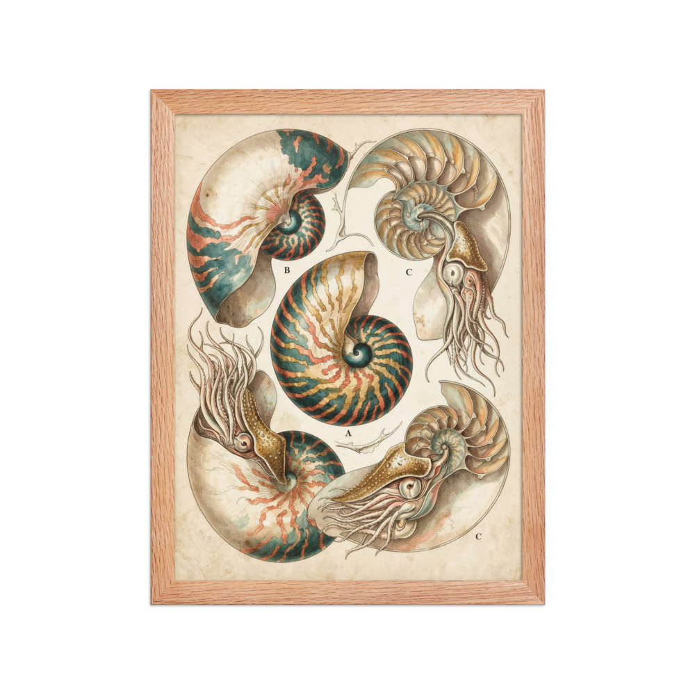 Nautilus Sea Specimen Art Print, 19th century marine illustration, coastal home decor, ocean lover gift, natural history art