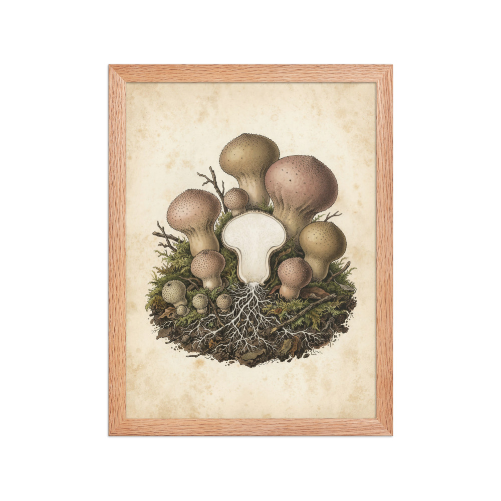 Puffball Mushroom Study Art Print, vintage botanical illustration, woodland decor, nature lover gift, mycology enthusiast gift