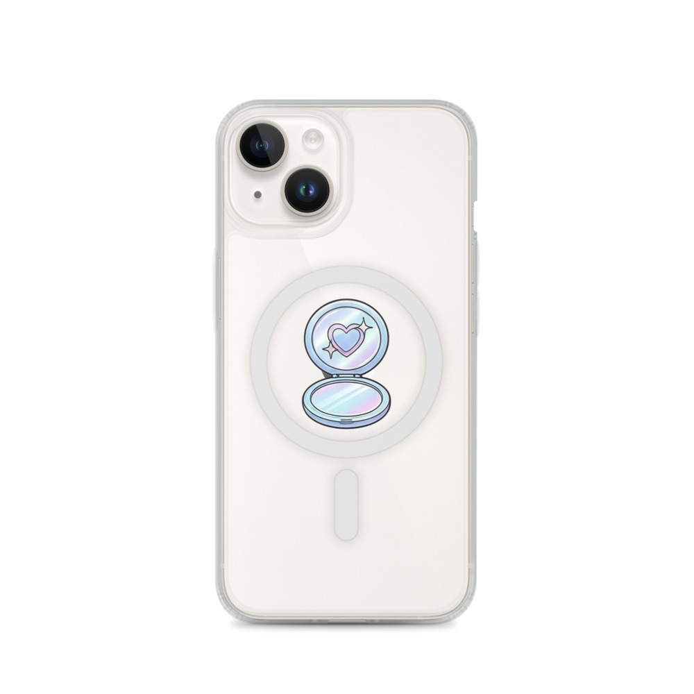 Heart Compact Mirror MagSafe Clear Phone Case, iPhone 14, 15, 16 and 17 case, y2k icon, room decor, gift for y2k fans