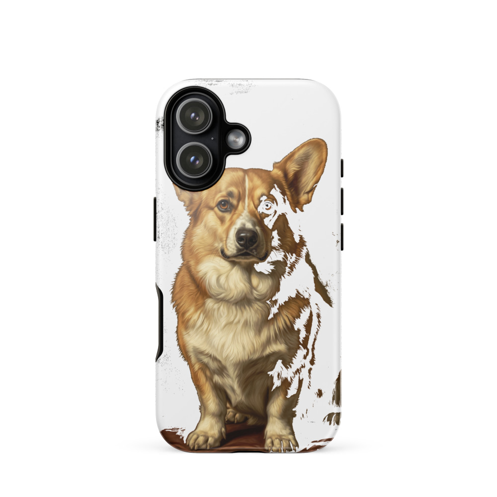 Corgi Dog Tough Phone Case, iPhone 15, 16 and 17 case, Dutch master oil painting, dark rich background, loyal dog gift