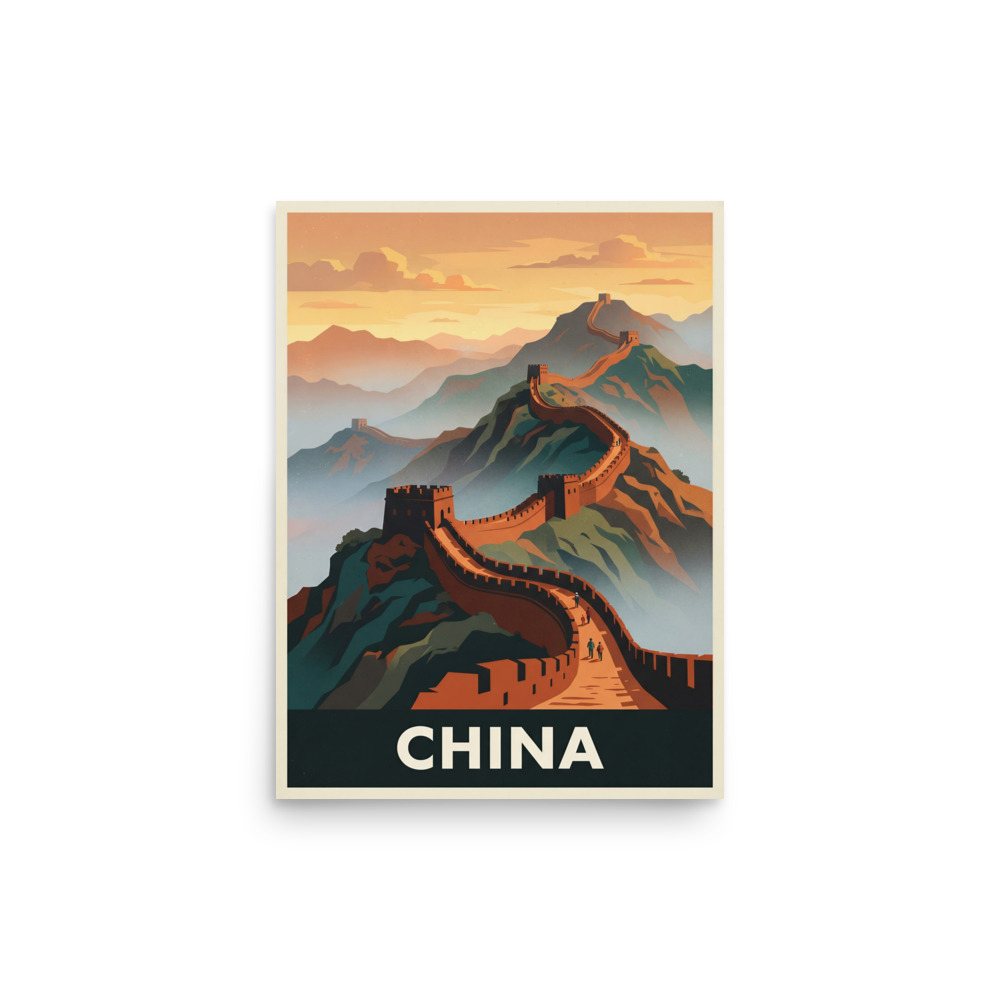 Great Wall Art Print, vintage travel poster, mid-century wall art, mountain home decor, gift for travel lovers