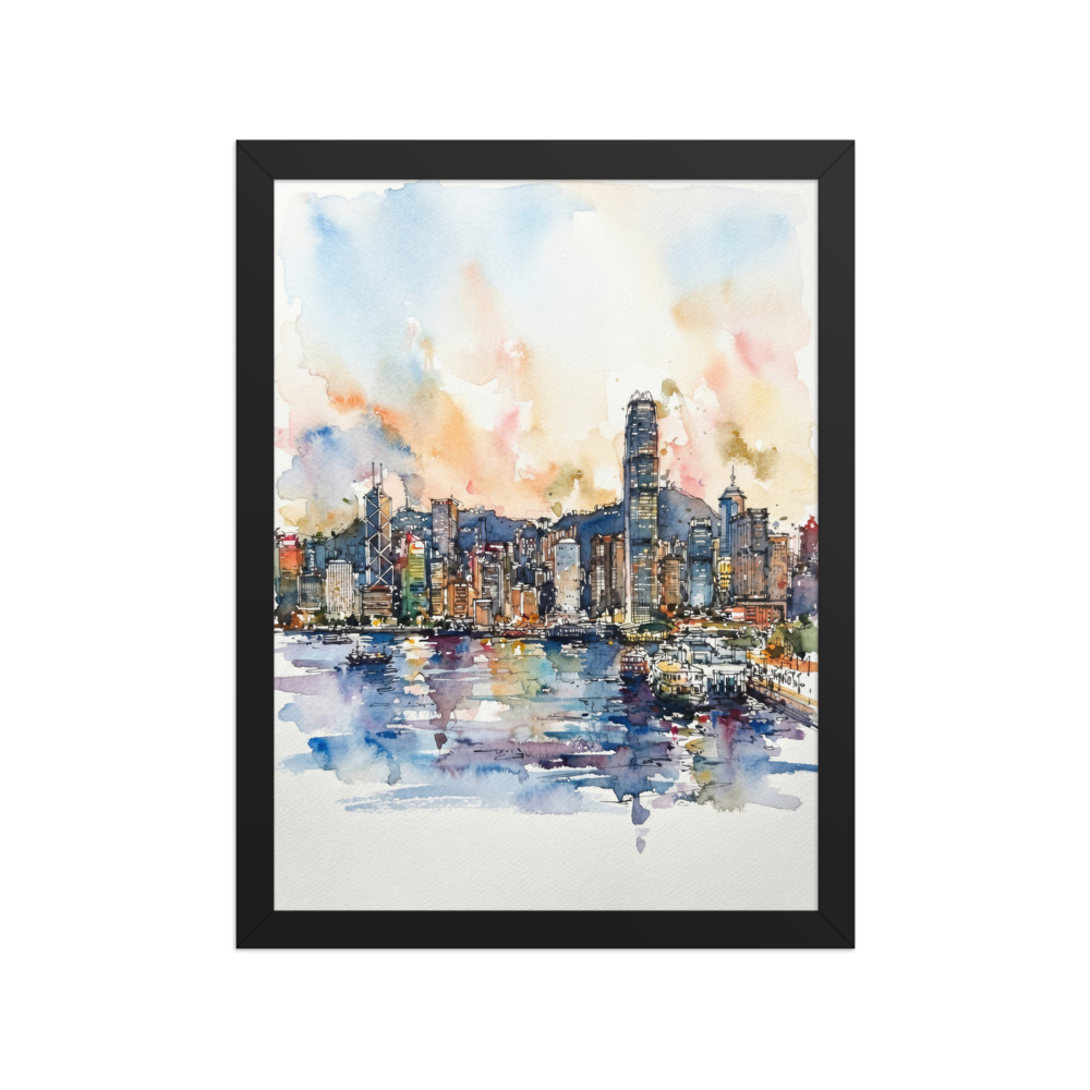 Hong Kong Skyline Art Print, loose watercolour painting, modern living room wall art, thoughtful housewarming gift