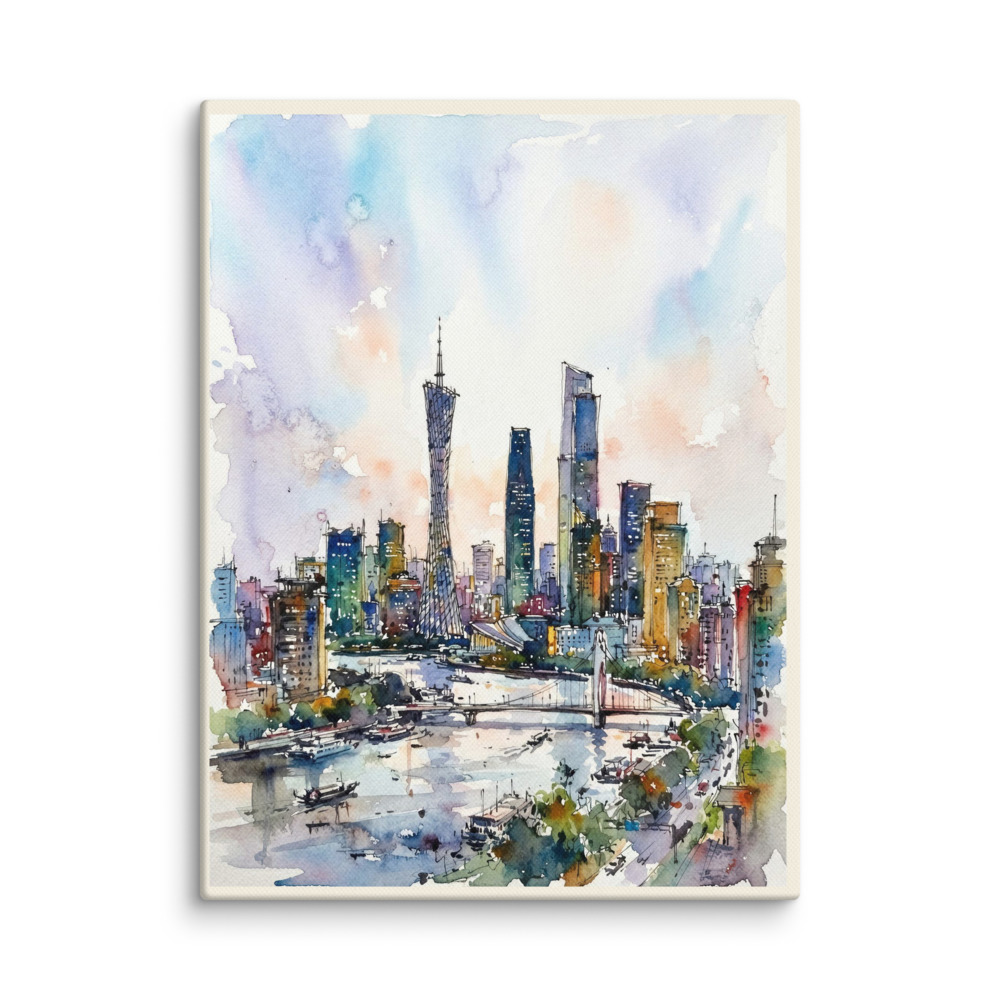 Guangzhou Skyline Art Print, expressive watercolour cityscape, vertical wall art, living room decor, gift for Guangzhou lovers