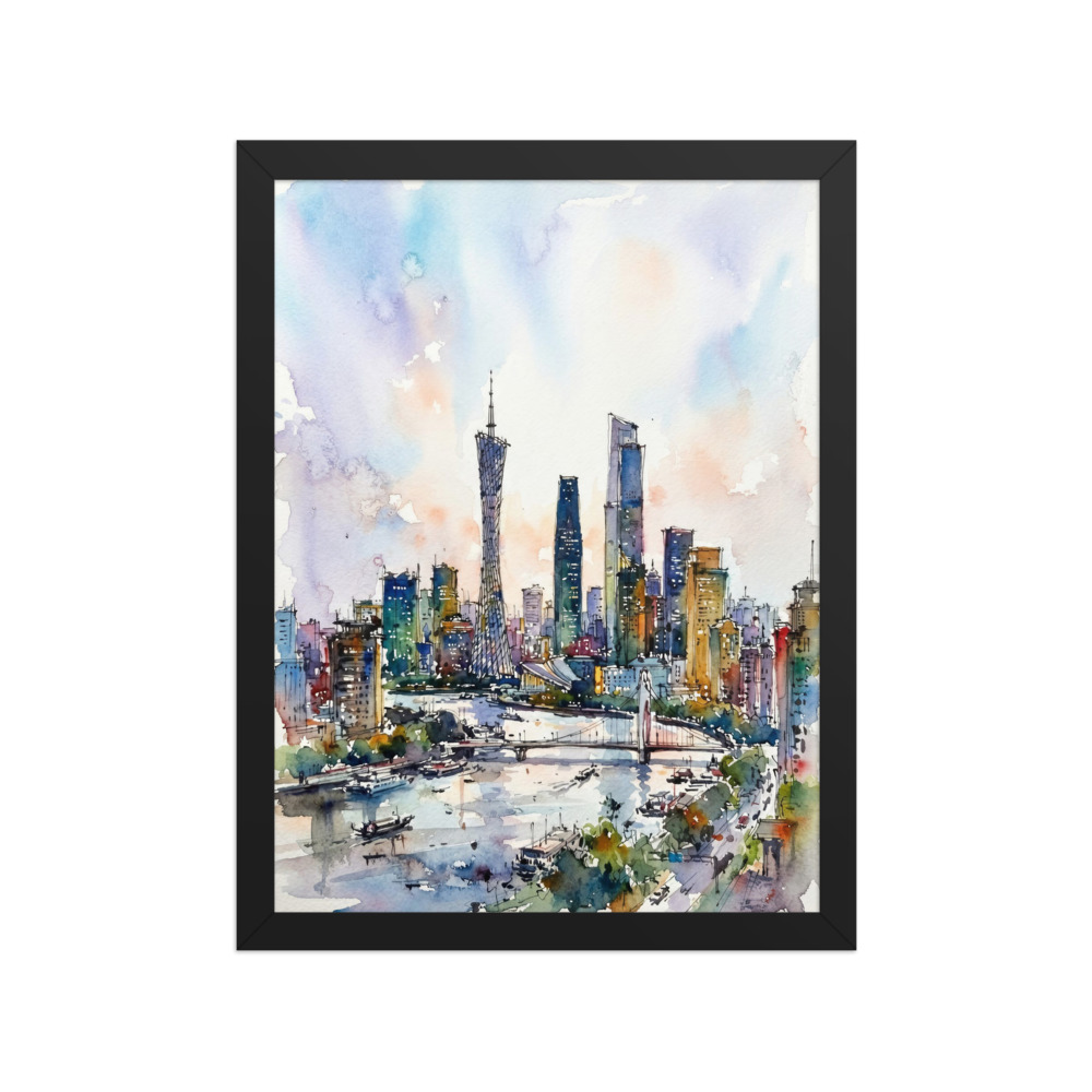 Guangzhou Skyline Art Print, expressive watercolour cityscape, vertical wall art, living room decor, gift for Guangzhou lovers