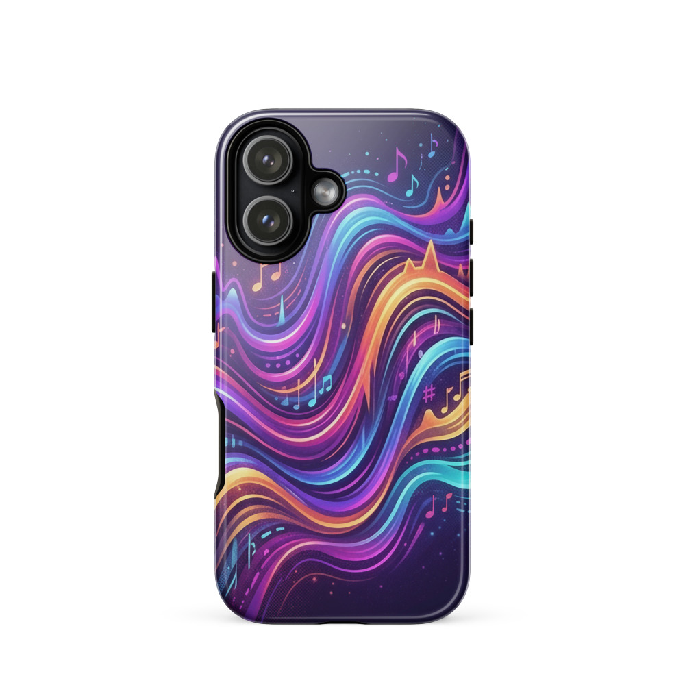 Pulsing Bass Frequency Bands Tough Phone Case, abstract music art, modern graphic design, iPhone 15, 16 and 17 case, music lover gift