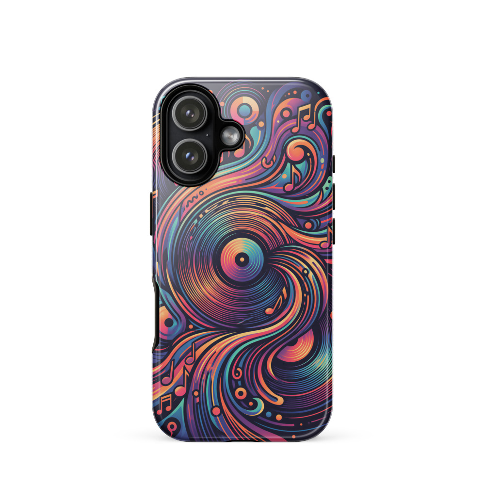 Spiraling Vinyl Groove Waves Tough Phone Case, iPhone 15, 16 and 17 case, abstract music art, modern gift for music lovers