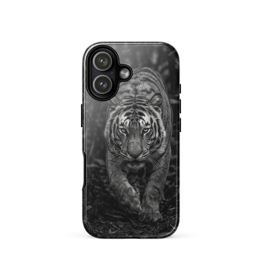Bengal Tiger Tough Phone Case, iPhone 15, 16 and 17 case, black and white wildlife photography, wildlife lover gift