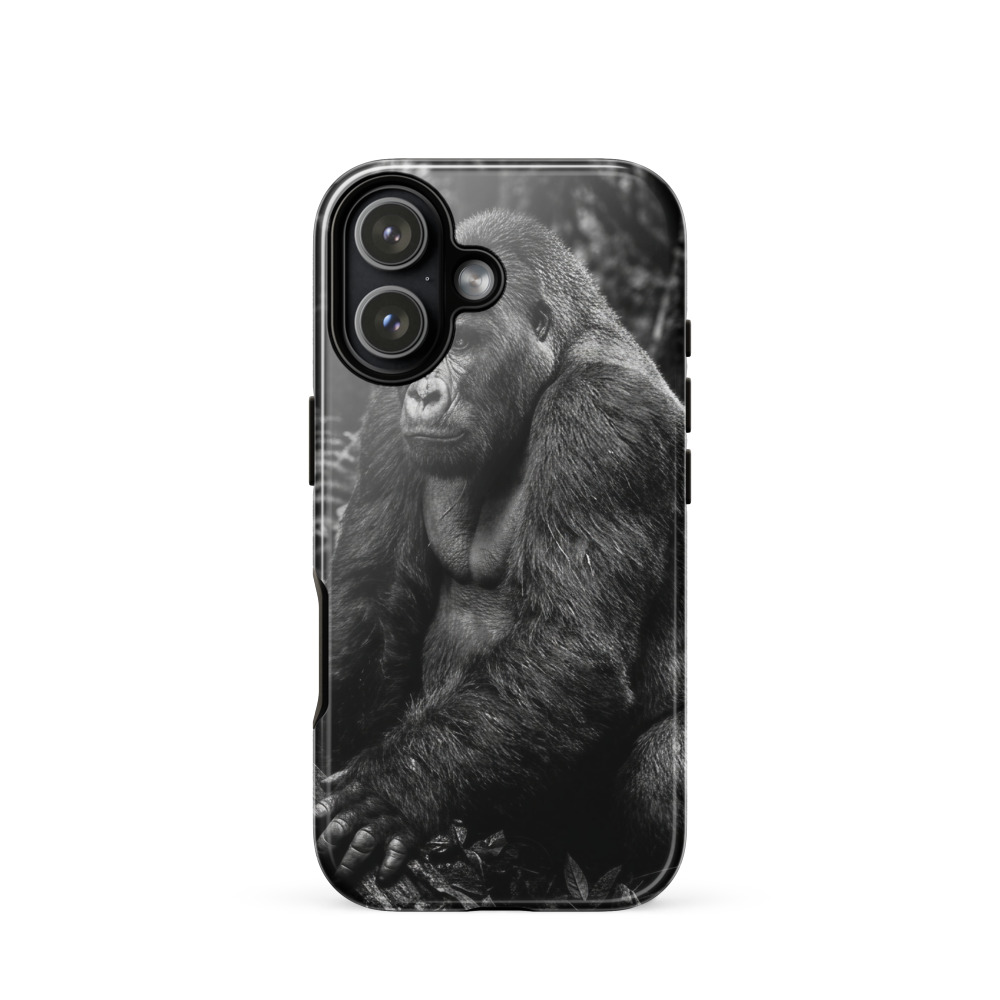 Silverback Gorilla Tough Phone Case, black and white wildlife photography, monochrome gorilla art, gorilla gift, iPhone 15, 16 and 17 case