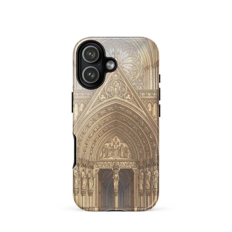 Ornate Gothic Doorway Tough Phone Case, gothic architecture, watercolor art, iPhone 15, 16 and 17 case, cathedral gift