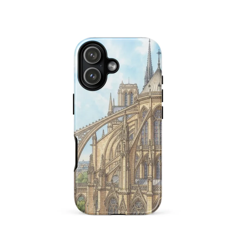 Gothic Flying Buttresses Tough Phone Case, iPhone 15, 16 and 17 case, cathedral architecture, watercolor gothic art, architecture gift