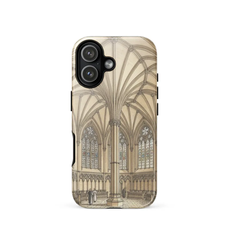 Vaulted Gothic Chapter House Tough Phone Case, gothic watercolor art, cathedral decor, gift for architects, iPhone 15, 16 and 17 case