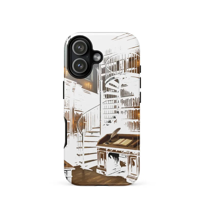 Candlelit Ancient Library Tough Phone Case, dark academia oil painting, study room style, gift for book lovers, iPhone 15, 16 and 17 case