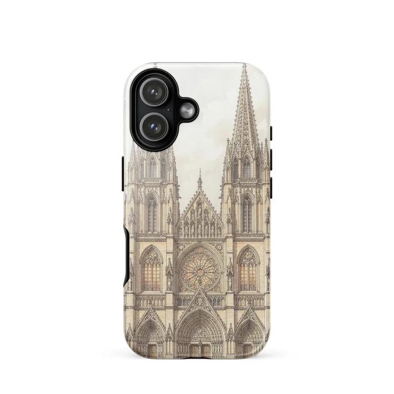 Grand Gothic Cathedral Facade Tough Phone Case, iPhone 15, 16 and 17 case, gothic architecture, cathedral gift, watercolor art