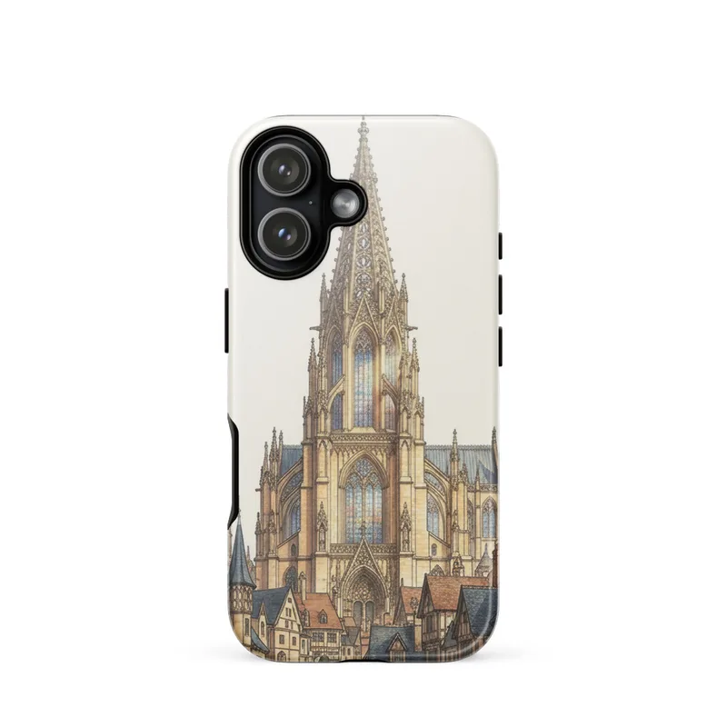 Towering Gothic Spire Tough Phone Case, gothic cathedral art, stained glass style, iPhone 15, 16 and 17 case, architectural gift