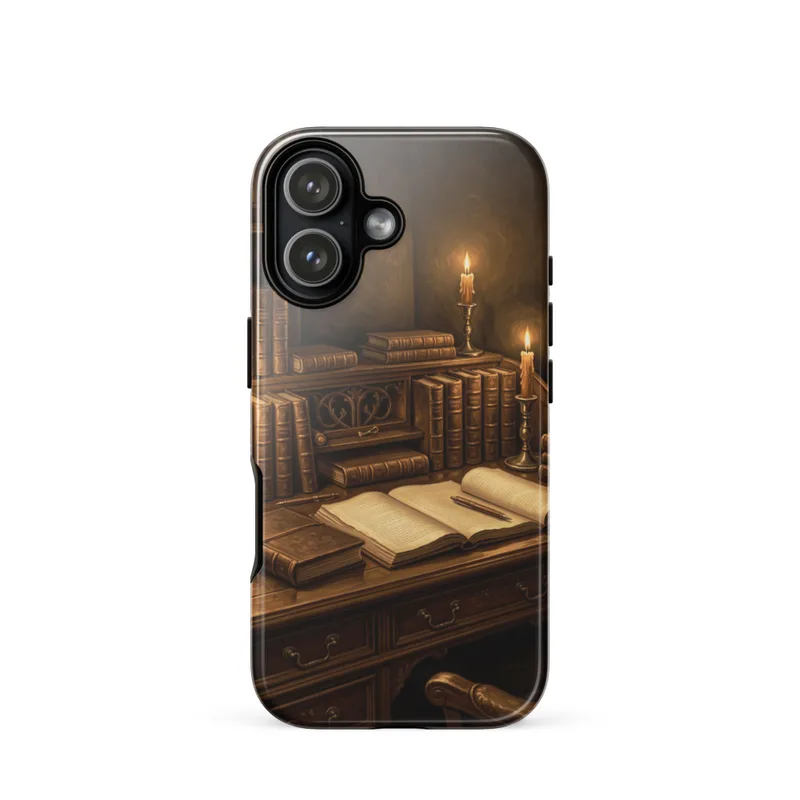 Scholar's Writing Desk Tough Phone Case, dark academia oil painting, study decor, scholar gift, iPhone 15, 16 and 17 case