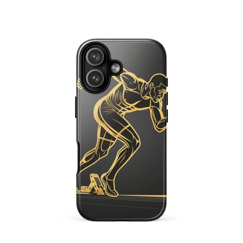 Sprinter Tough Phone Case, iPhone 15, 16 and 17 case, bold gym poster style, runner gift, athletic phone cover