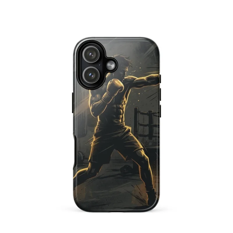 Boxer Training Tough Phone Case, iPhone 15, 16 and 17 case, bold graphic art, gym poster style, boxing fan gift